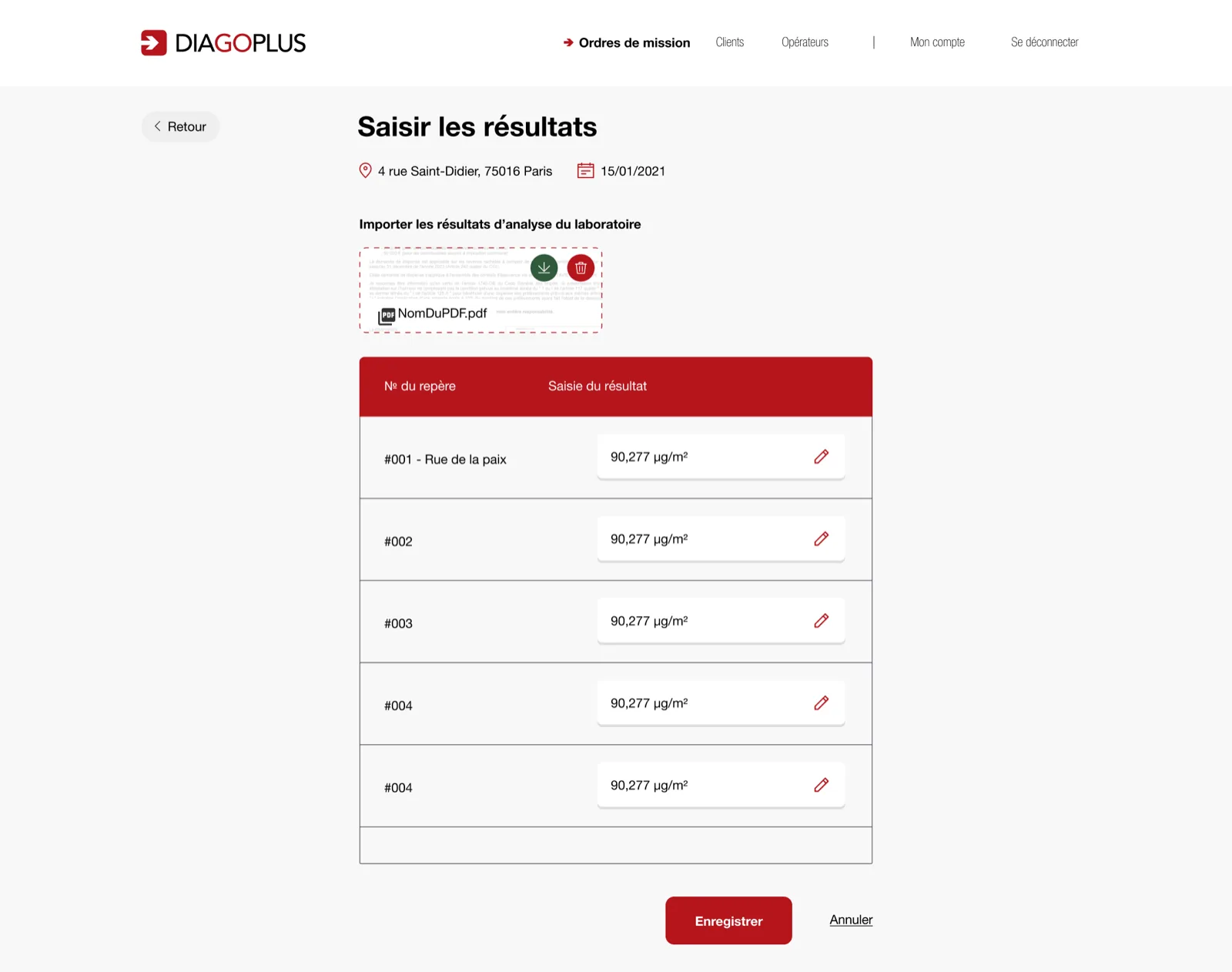 Diagoplus — saisir les résultats