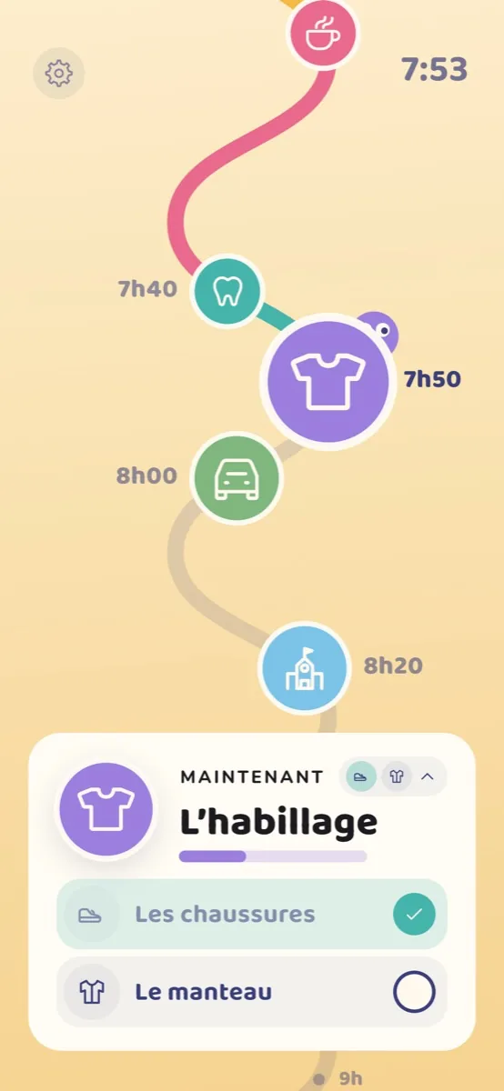 Checklist du moment dépliée, une tâche cochée