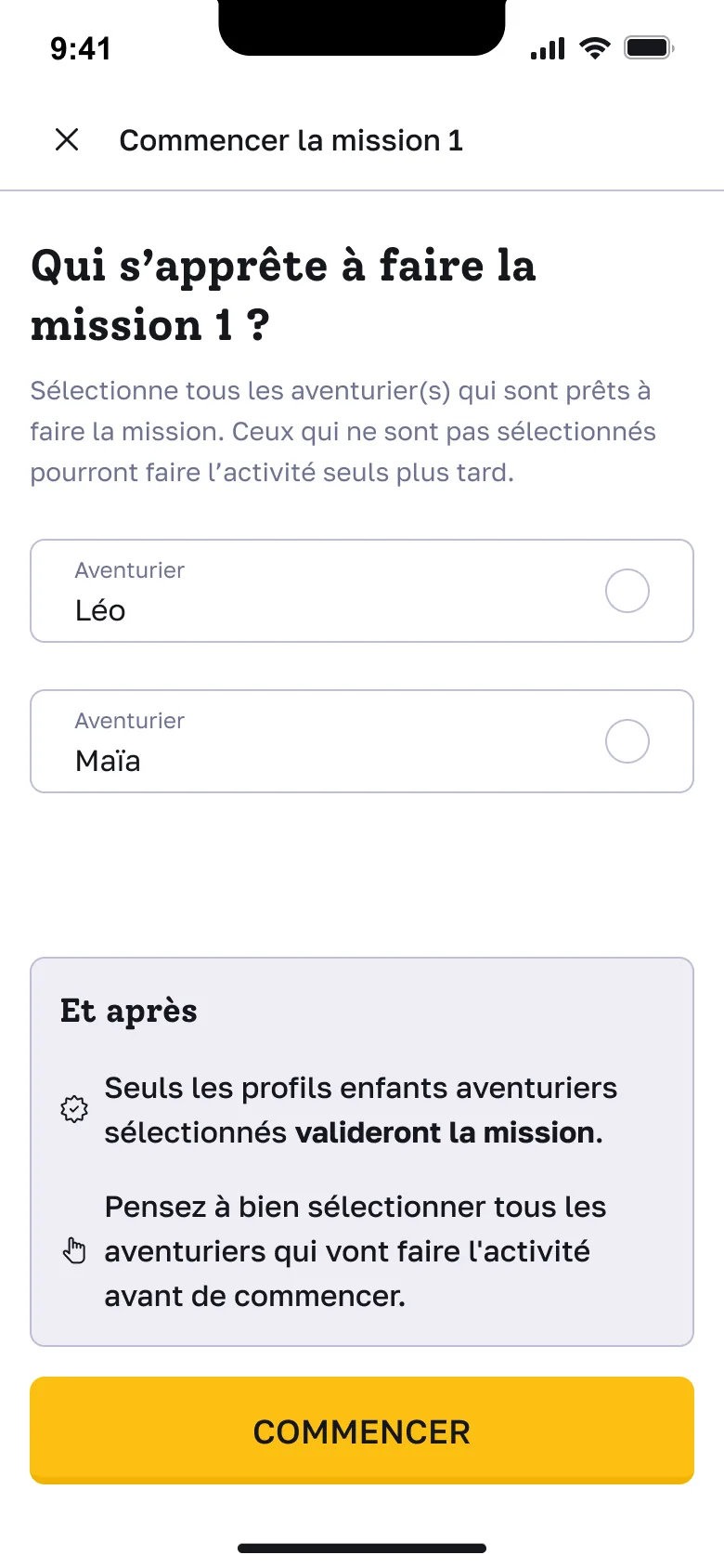 Choix du profil